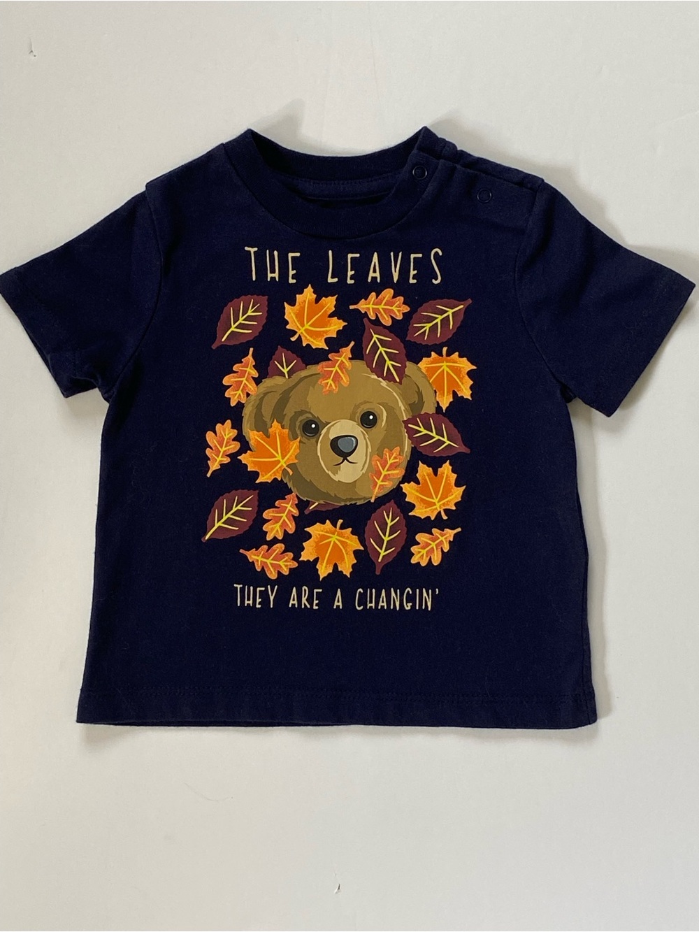 Ralph Lauren FALL Bear Shirt 6 Months The Leaves They Are A Changin Baby Blue